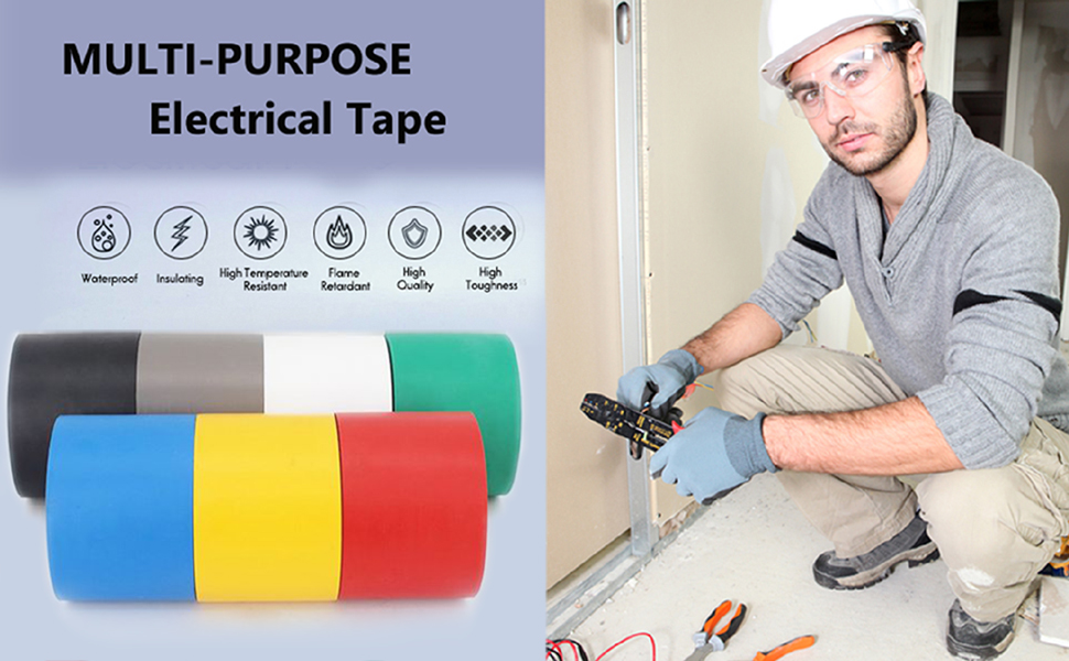Premium Quality Electrical Tape • 2 in Wide • 66 ft Long • Flame Retardant Vinyl • 7 mil Thick