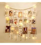 KLOGTSIND Macrame Hanging Photo Display Boho Wall Decor, Picture Christmas Card Holder with Strin...