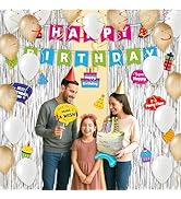 HonuGoGo 46-Piece Birthday Party Decoration Kit – Silver Fringe Curtains, Balloons, Banner, Cutou...