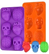 HUAKENER Brain+Heart+Skull Cake Mold, 2 Pack Halloween Human Organ Jello Mold, Halloween Silicone...