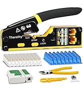 Therathy RJ45 Crimp Tool Pass Through Ethernet Crimper for Cat5e Cat6 Modular Plugs, All-in-One C...