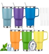20oz Insulated Tumbler with Handle Stainless Steel Travel Coffee Mug with Lid and Straw Double Wa...