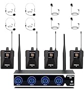 ZERFUN Pro Wireless Microphone System 4 Channel, UHF Cordless Handheld Headset Lavalier Lapel Mic...