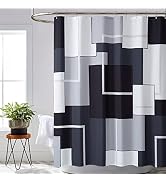 BTTN Black Fabric Shower Curtain - Modern Geometric Linen Textured Shower Curtain Set with Metal ...