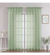 Chyhomenyc Sage Green Sheer Curtains 84 Inch Length 2 Panels Set, Light Filtering Tufted Textured...