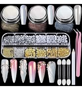 Teenitor Chrome Nail Powder, Crome Powder for Gel Nails with Nail Gems, Pearl Nail Chrome Powder ...