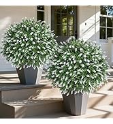 HyeFlora 26'' Artificial Topiary Boxwood Ball Trees with Lavender 2 Pack Fake Plants for Outdoor ...