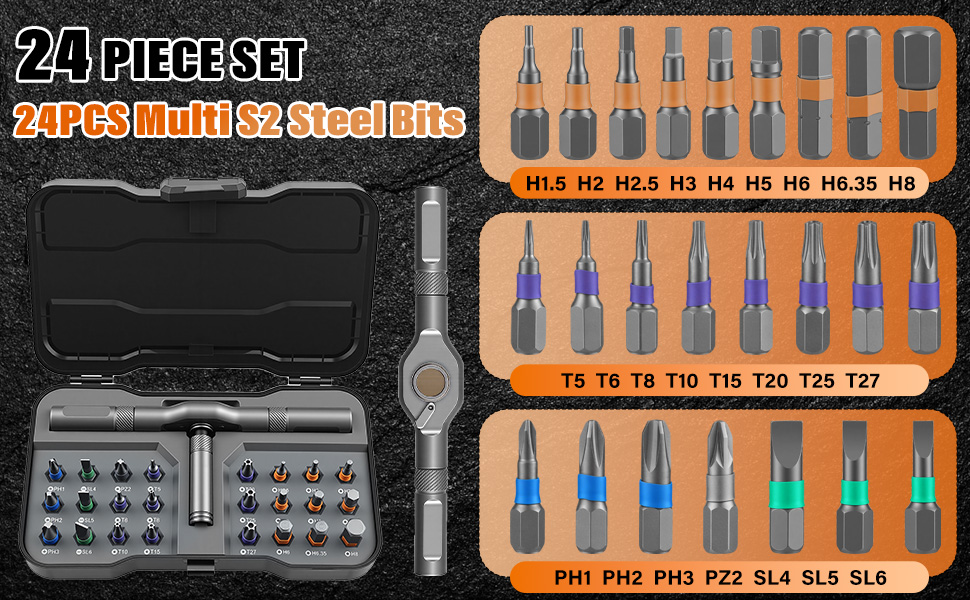24 in 1 magnetic ratchet screwdriver set