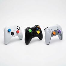 PS5 PS4 Xbox controllers with installed thumb grips