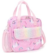 Bunnychill Kids Insulated Lunch Box Cute Unicorn Kids Lunch Bag for Girls with Shoulder Strap Lon...
