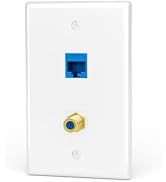 VCE UL Listed Coax and Ethernet Wall Plate CAT6, Blue 1-Pack | UL Listed for Safety, 3Ghz Coax an...