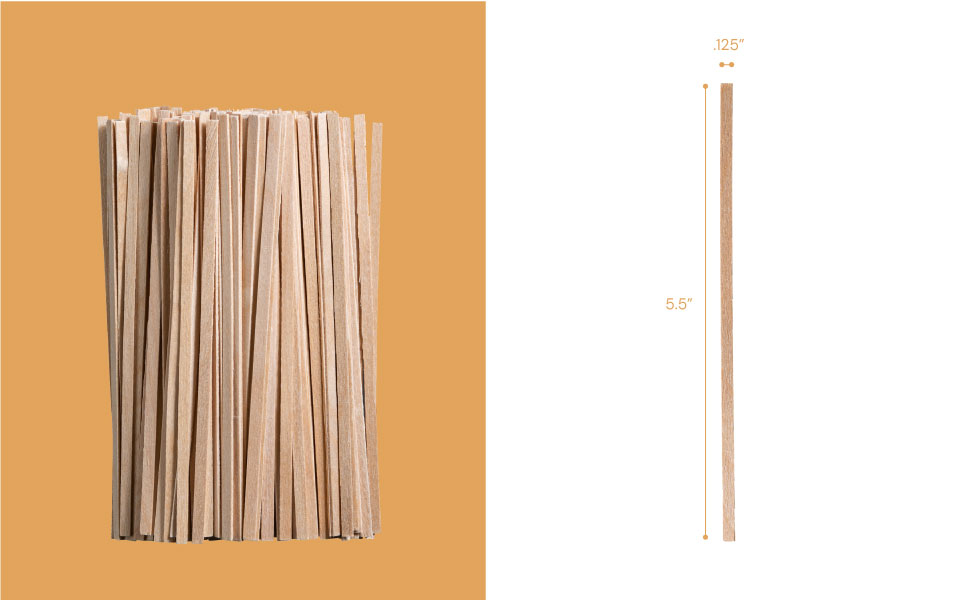 Wooden coffee stirrers are .125" by 5.5".