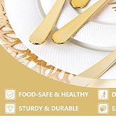 Joyido 150 PCS Gold Plastic Silverware - Gold Plastic Flatware Disposable - Heavy Duty Disposable...