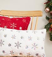 Topfinel Christmas Snowflakes Sequins Throw Pillow Covers, Xmas Plush White Pillow Covers