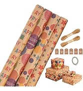 Kraft Birthday Wrapping Paper Mini Rolls for Kids Boys Girls Men Women, Colorful Happy Birthday G...