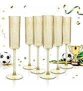 Joyido 36 Pack Gold Glitter Plastic Champagne Flutes - 6oz Clear Ribbed Disposable Champagne Glas...