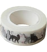WNHNO Black Cat Kawaii Washi Decoration Cat and Masking Tape - 1.5cm*10m (2 Packs) for DIY Scrapb...