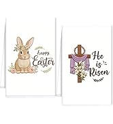 InIsaJace Happy Easter Kitchen Towels Set of 2, He is Risen Easter Cross Dish Towels Gifts for Co...