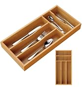Small Silverware Organizer, Bamboo Kitchen Drawer Cutlery Organizer, Utensil Holder, Flatware Org...