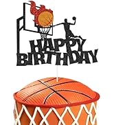 Hooqict Basketball Happy Birthday Cake Topper Glitter Cake Decorations for Kids Boys Men Basketba...