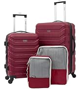 Wrangler 4 Piece Miami Luggage and Packing Cubes Set, Red