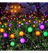 Halloween Decor Outdoor Solar Firefly Lights 6PK 48 LED Orange Purple Green | 2 Lighting Modes, M...