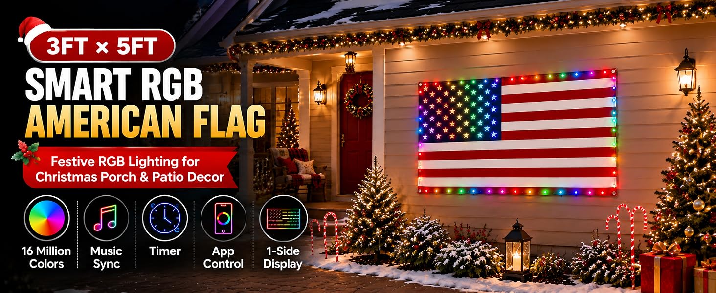 smart lighted American flag for Christamas decoration