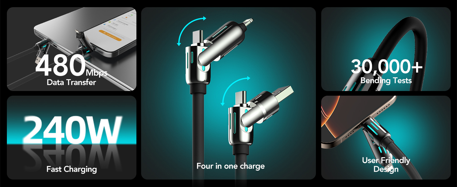 MFish 4-in-1 Universal USB Charging Cable with Carrying Case