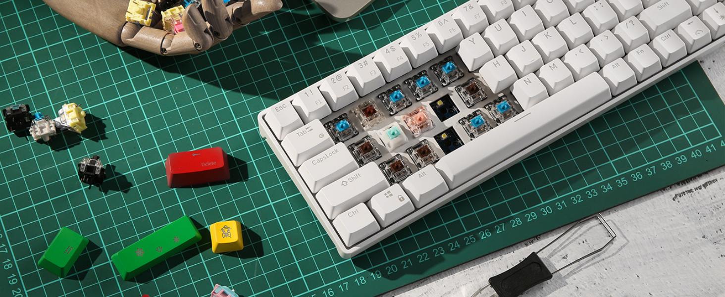 Hot-Swappable 65% Wireless Mechanical Keyboard, 60% 68 Keys Compact Bluetooth Gaming Keyboard