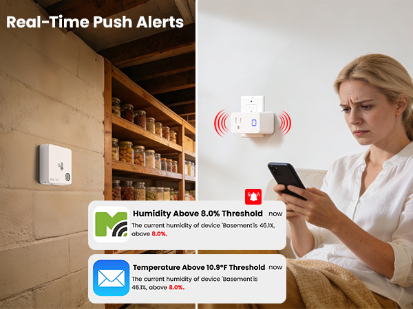 This indoor hygrometer thermometer monitors temperature and humidity 24/7 and sends real-time data