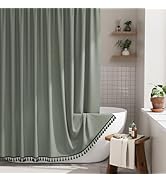 AmazerBath Boho Shower Curtains for Bathroom, Farmhouse Shower Curtain with Tassels, Sage Green S...