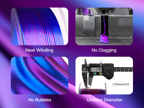 Silk PLA 3D Printer Filament, Multicolor 1.75mm PLA