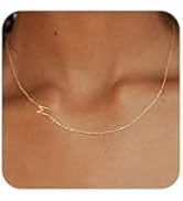 Thaivor Initial Necklaces for Women Dainty Gold Letter Necklace Sideways Initial Necklace Cute Na...