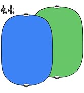 WELLMAKING 5x6.6ft Green Blue 2-in-1 Screen Backdrop for Photography, Pop Up Collapsible Photo Ba...
