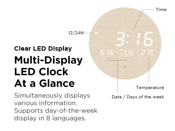 led wall digital wall clock cordless wireless minimalist boho clock modern wall clock