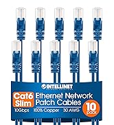 Intellinet Slim Cat6 Ethernet Network Patch Cable – 10-Pack - 10Gbps & 250MHz, Snagless Boot, 30A...