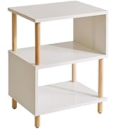 Aibiju White Night Stand with Open Storage Shelf, Wood Nightstand S Shape, Bed Side Table 3 Tier ...