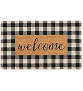 DII Natural Coir Doormat Collection Decorative Checkered Mat with PVC Backing, 17x29, Welcome