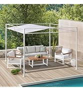 SUNJOY 10' x 10' Outdoor Pergola, Darkeford Metal Pergola with White Sling Fabric Sun Shade Canop...