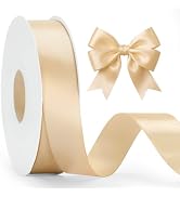 KINGLAKE Champagne Gold Satin Ribbon - 1 Inch x 50 Yards Polyester Champagne Ribbon for Gift Wrap...
