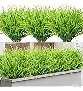 Besteek 16 Pcs Artificial Plants Outdoor Fake Grass Faux Greenery Stems UV Resistant Plastic Plan...