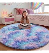 ONASAR Rainbow Round Area Rug 4ft, Soft Bedroom Circle Throw Rugs for Kids Girls Boys Teen Dorm R...