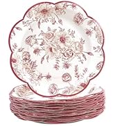 KFJBPB 50Pcs Pink Floral Paper Plates 7 Inch, Pink and White Scalloped Plates Vintage Flower Disp...