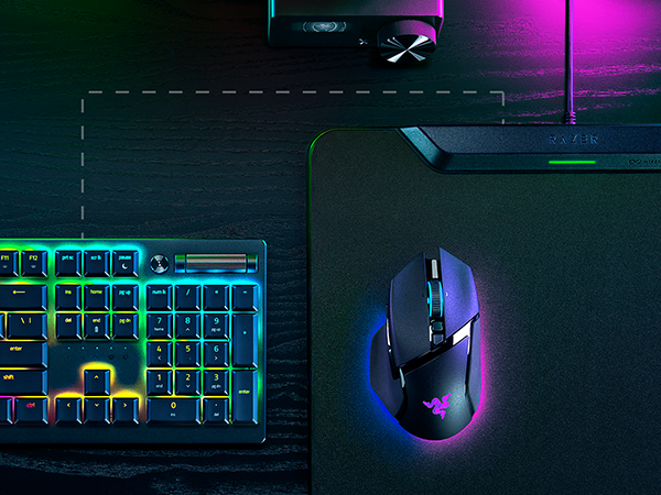 The mat not only connects a mouse, but a Razer HyperSpeed keyboard as well.