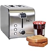 Total Chef 2 Slice Compact Wide Slot Toaster with 7 Shade Settings, Stainless Steel, Defrost and ...