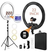 22" LED Ring Light, with 75" Tripod/LCD Display/3+1 Phone Clips/ 2 USB Ports/Wireless Remote, Adj...
