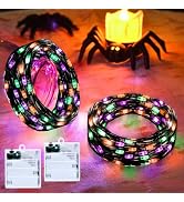 cshare Orange Purple Green Fairy Lights Battry Operated with Timer, Halloween String Lights for O...