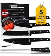 NOVAWARE 5 Pc Kitchen Knife Set – Ultra Sharp 60 HRC Chef Knife Sets, Black Titanium Coated Steel...