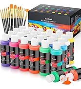 Caliart Acrylic Paint Set With 12 Brushes, 24 Colors (120ml, 4oz) Art Craft Paints for Adults Art...