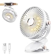 iNeibo 4000mAh Portable Clip on Fan with LED Lights, Battery Operated USB Desk Fan,4 Speed Quiet ...
